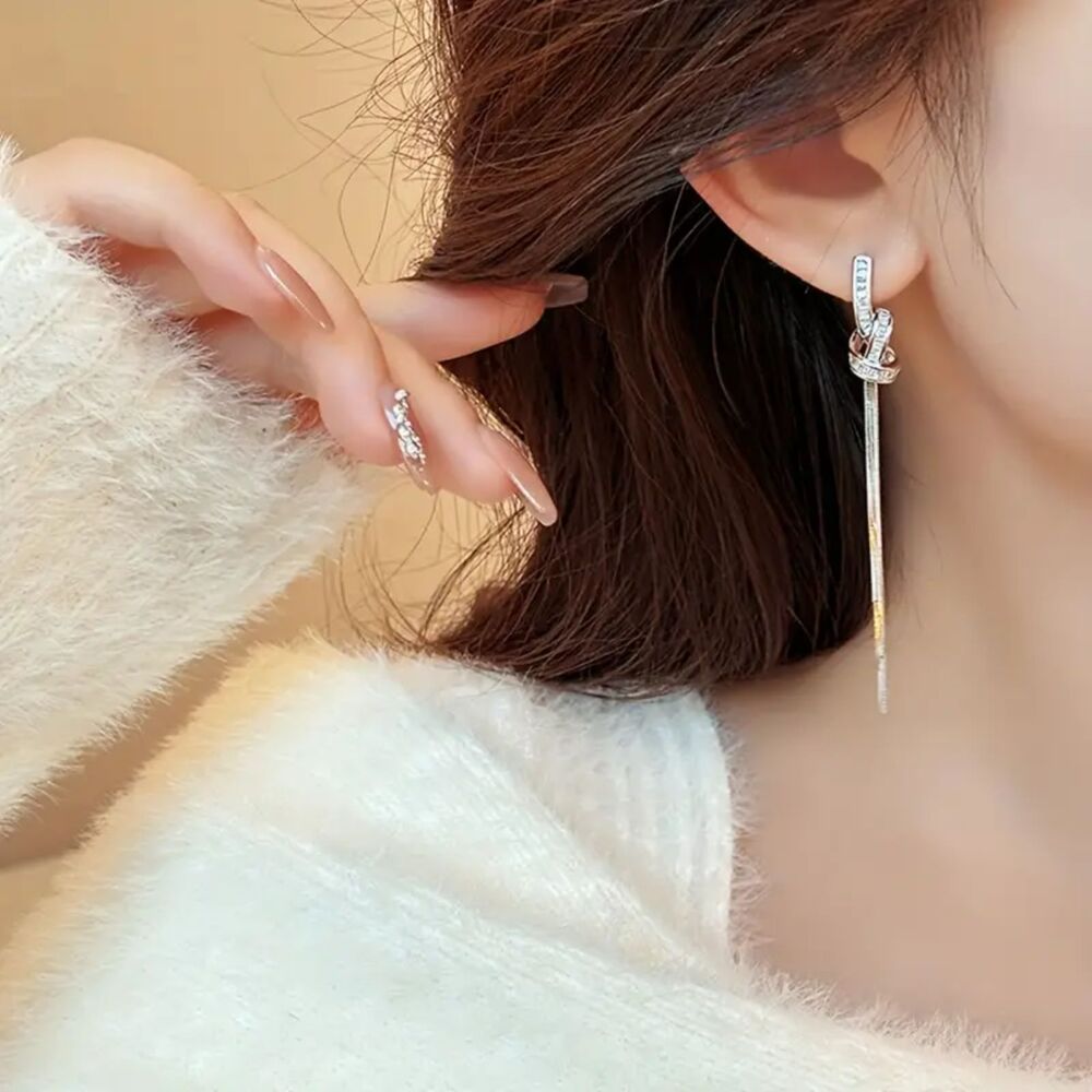 Wicked Silk Elegant Classy Delicate Silver Tassel Jeweled Earrings